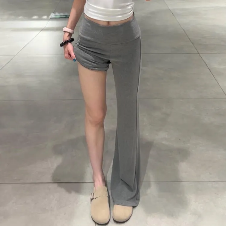 美式灰色微喇裤女夏季薄款lulu显瘦辣妹喇叭裤垂感休闲瑜伽运动裤