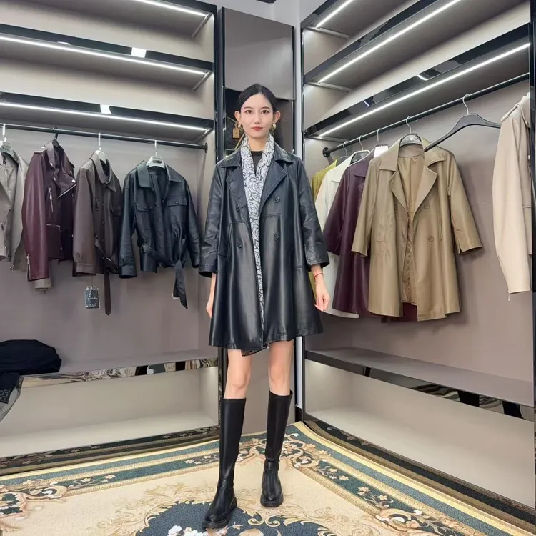 1精选秋季外套女装休闲时尚中长款真皮皮衣外套显瘦气质百搭韩版