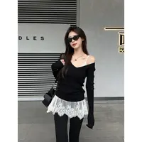 秋季新款显瘦内搭叠穿蕾丝打底吊带女百搭V领设计感毛衣套装气质