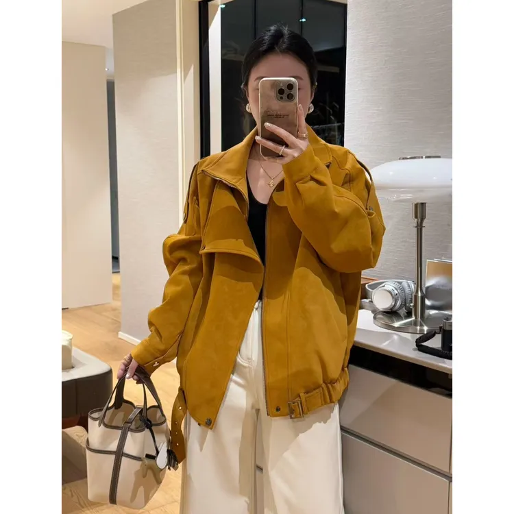 SP【特调冬日】翻领麂皮机车夹克羽绒外套秋冬休闲羽绒外套