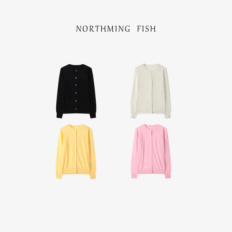 NorthMing fish「温婉开衫」简约休闲 前卫时髦显瘦100羊毛针织开衫
