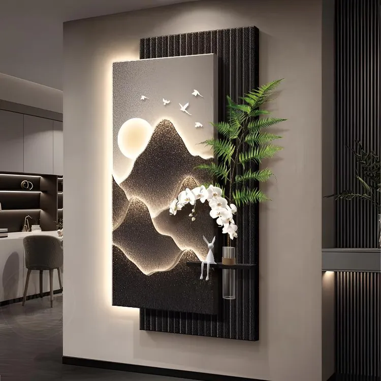 现代轻奢装饰水培绿植背有靠山玄关挂画2025新款高级感玄关装饰画