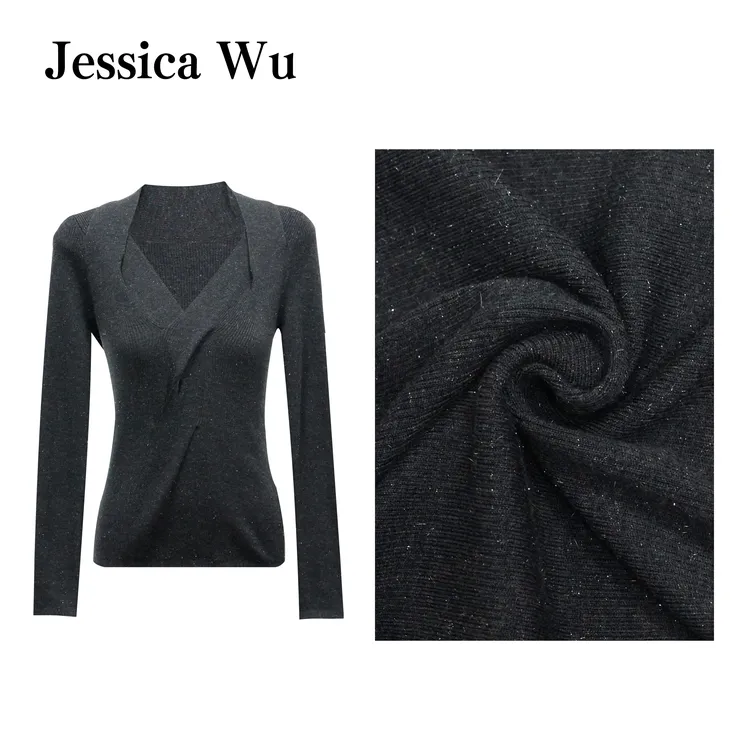 JESSICA WU粗结艺术~细闪金属纱扭结设计显瘦女人味针织上衣