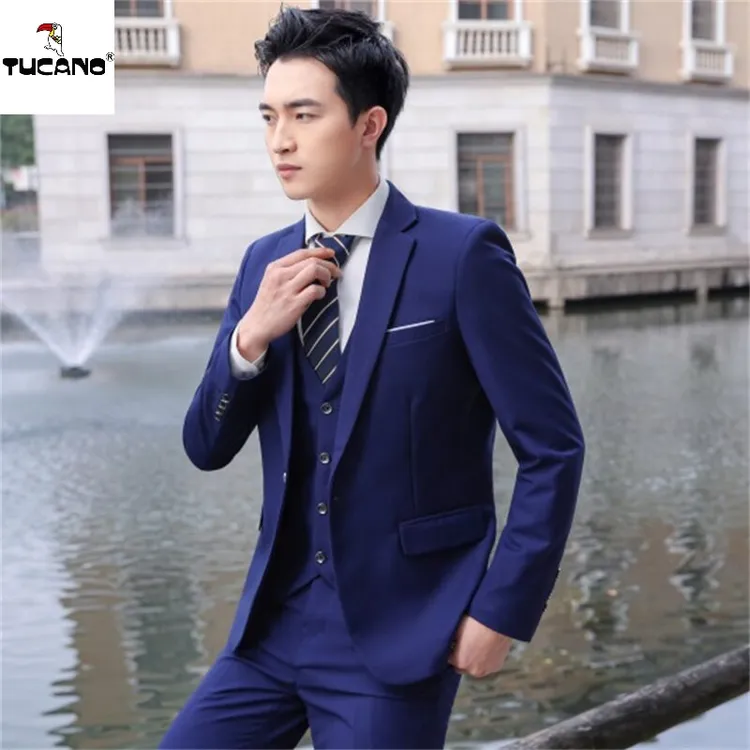 啄木鸟西装套装三件套新郎结婚礼服正装英伦风商务休闲修身男士西