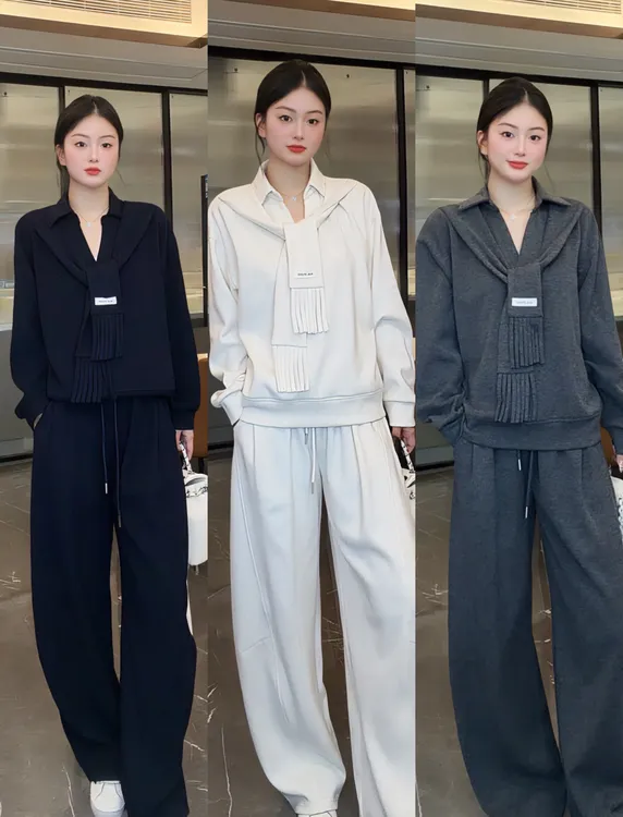 冬季新款2025气质减龄时尚套装休闲运动风围巾卫衣显瘦宽松两件套