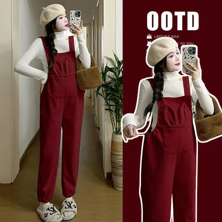 孕妇背带裤春秋装孕妇背带裤子外穿潮妈宽松显瘦裤子秋冬款孕妇裤