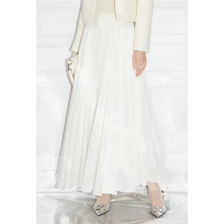 MandyZhang白色廓形感压褶半身裙女小众高腰A字伞裙