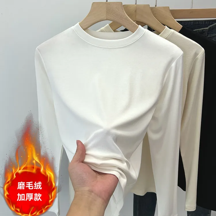 2025年早秋新款纯色圆领长袖t恤女内搭显瘦极简风基础款打底衫ins