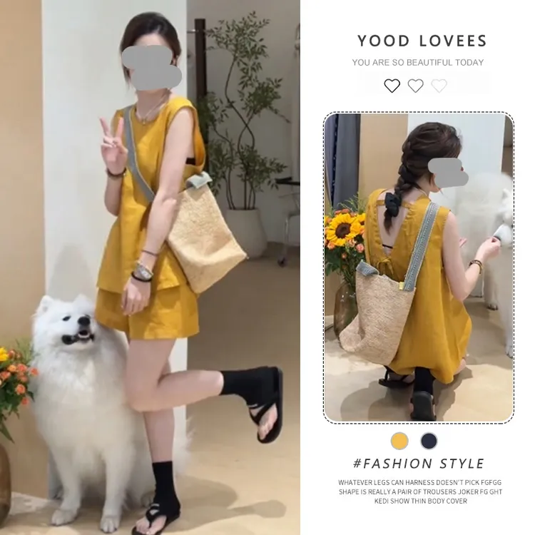 今年流行的女装套装女2025夏季新款韩版无袖露背衬衫+短裤两件套