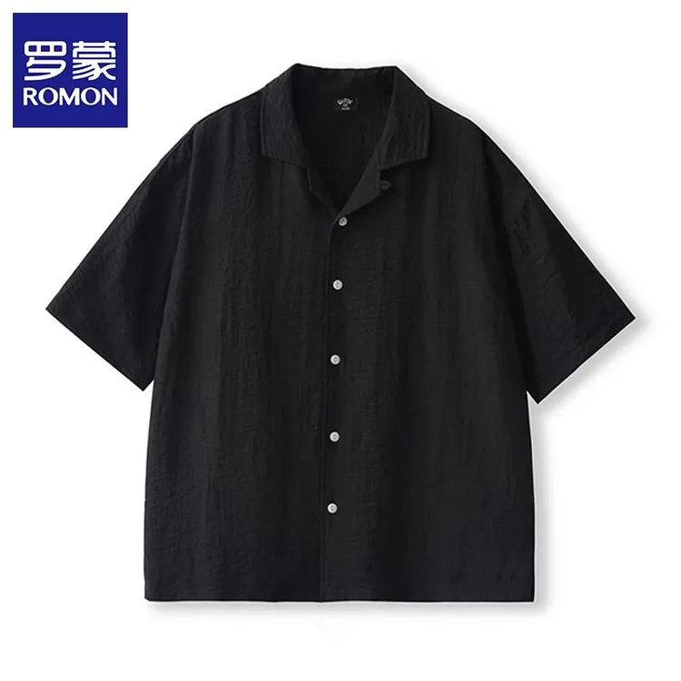 罗蒙2025夏季冰丝亚麻短袖衬衫男士夏季薄款透气垂感宽松休闲衬衣