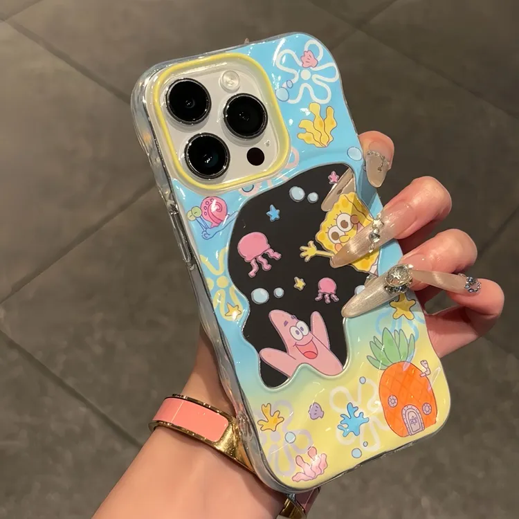 比奇堡海绵宝宝适用苹果15/16promax大孔手机壳华为14/13/12/11套