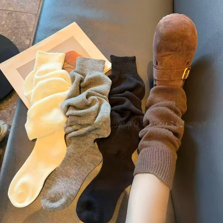 欧货秋冬慵懒风减龄遮肉堆堆袜女中长筒袜套泡泡袜时尚百搭小腿袜