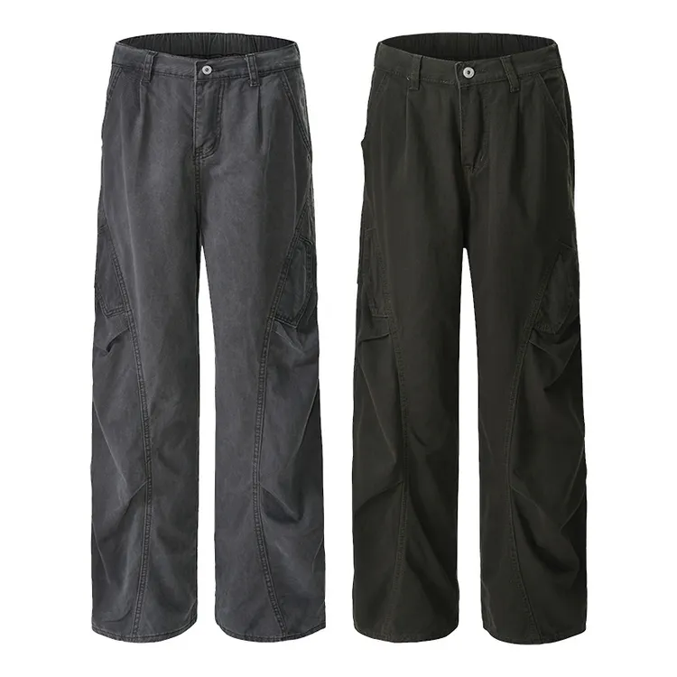 复古男士直筒防风裤休闲裤阔腿长裤宽松工装裤美式工装裤男