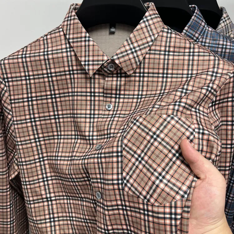 John Bunni高级感长袖格子衬衫男士春秋季新款商务休闲潮流衬衣