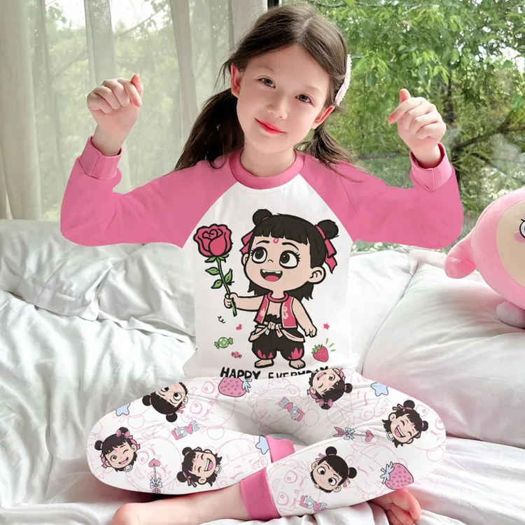 女童秋衣秋裤套装儿童纯棉保暖内衣哪吒100%全棉女孩宝宝线衣线裤