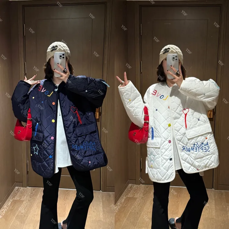 YDFSTUDIO小众【甜酷美高】欧货早秋重磅重工刺绣撞色设计棉服外套