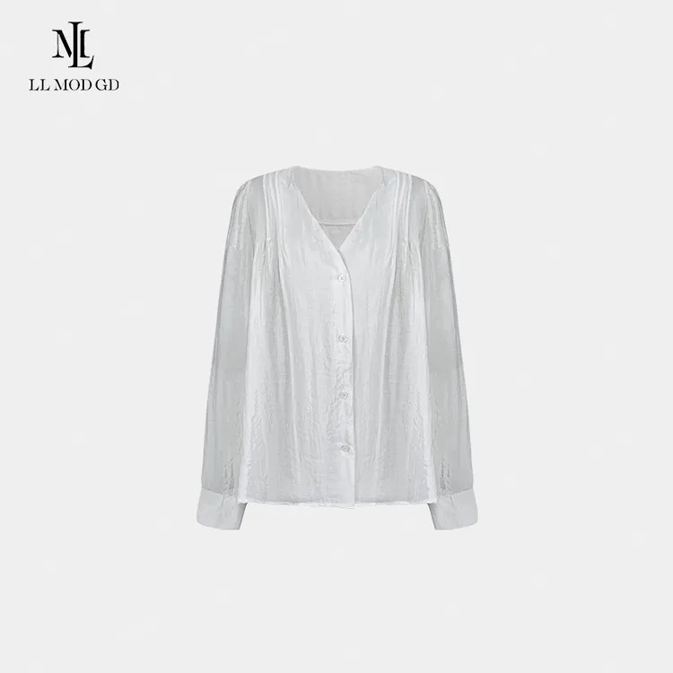华春引 法式气质蕾丝系带挂脖V领喇叭袖衬衫一字肩衬衫YL-260331