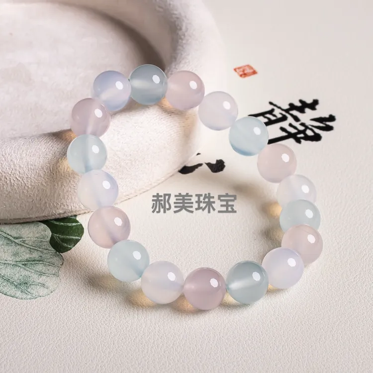 冰清玉洁多宝马卡龙色玛瑙玉髓精美百搭手串男女款百搭