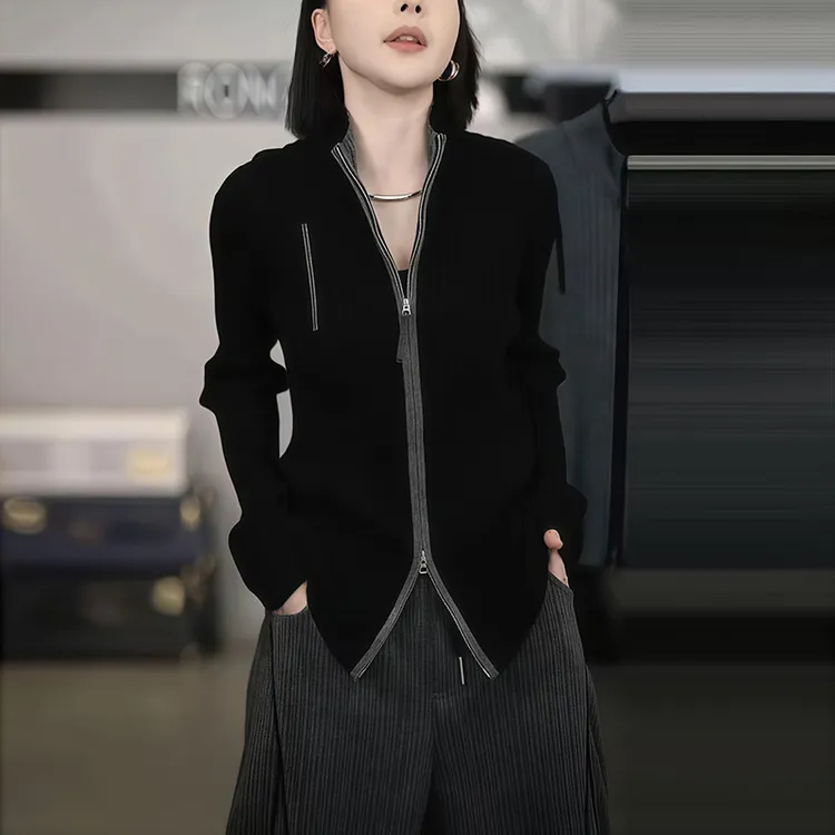 M330韩系复古设计感拼接撞色针织衫新款高级感超好看打底衫上衣