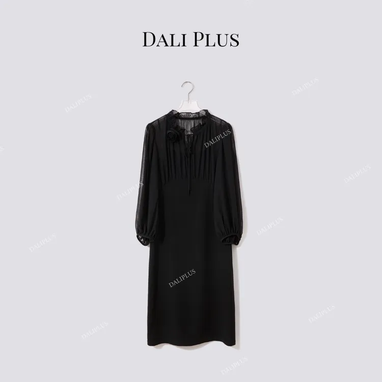 DALI PLUS“立体玫瑰醋酸连衣裙”优雅透纱连衣裙-D5ST1293