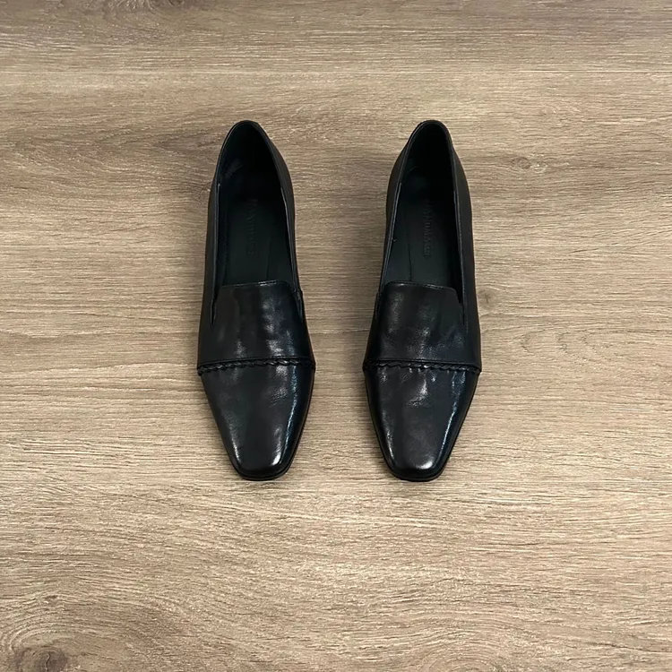 Dannyfrey法式复古通勤简约头层牛皮一脚蹬懒人女百搭乐福鞋4.5CM