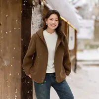 【焦糖咖啡】纤莉秀W大码女装流光风短绒休闲针织连帽外套QK4535