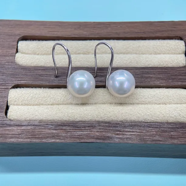 高跟鞋10-12mm高品极光天然珍珠耳钉耳环经典百搭时尚白色气质
