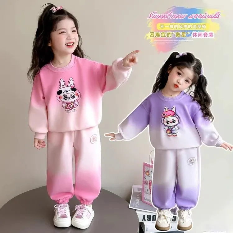 炸街女童labubu套装秋季2025新款儿童卡通卫衣两件套宝宝春秋衣服
