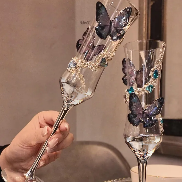 香槟杯子敬酒杯一对diy敬酒杯diy装饰手工材料包结婚订婚新婚礼物