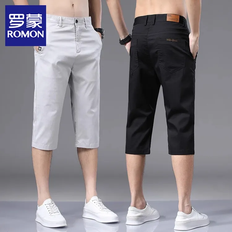 罗蒙夏季冰丝薄款短裤男休闲七分中裤男士直筒宽松夏天过膝7分裤