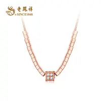 老鳯祥 坠链均925银合成锆石 小方糖微笑气质项链 C01637