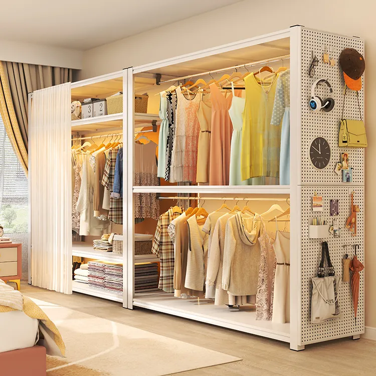 货架衣柜家用卧室出租房衣物收纳简易组装落地洞洞板金属角钢衣架