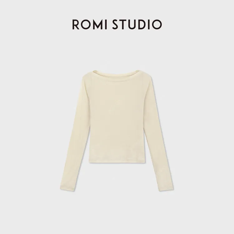 ROMI STUDIO80支高捻长绒棉细针织一字领长袖罩衫 RWDSSD2985