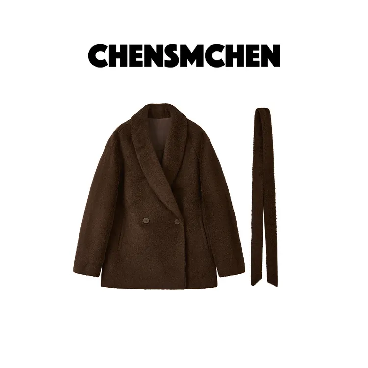 CHENSMCHEN【巧克力】苏利羊驼毛宽松毛呢大衣女轻奢外套CSD11735LC