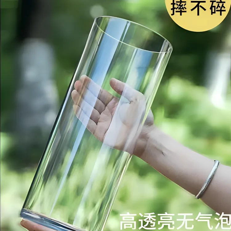透明花瓶亚克力防摔摆件客厅插花水养富贵竹直筒轻奢高级感醒花桶
