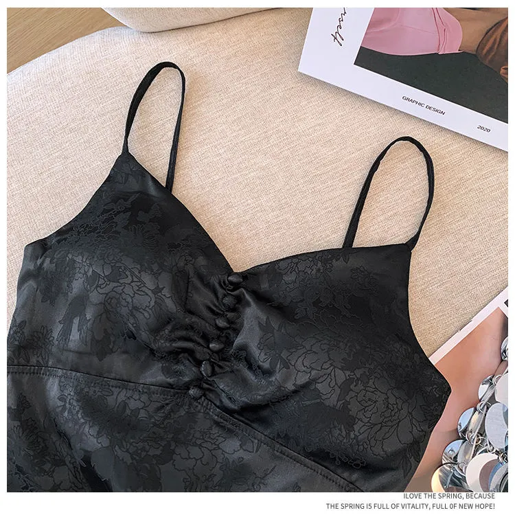 4颗纽扣遮乳春芳吊带通勤蕾丝显瘦短款百搭打底美背性感