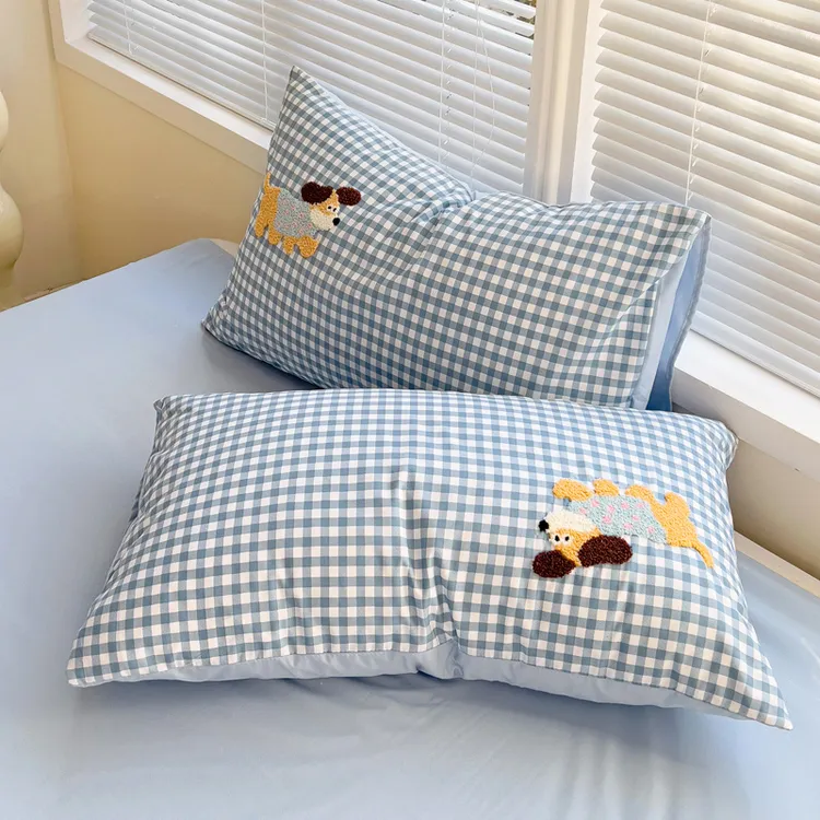 卡通毛巾绣小清新枕头套单个宿舍非全棉纯棉枕套罩一对装家用双人