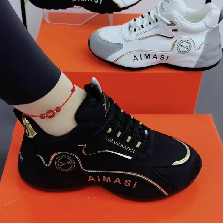 【皮面】男女款秋季中帮休闲鞋增高软底百搭舒适潮鞋跳舞运动鞋8825