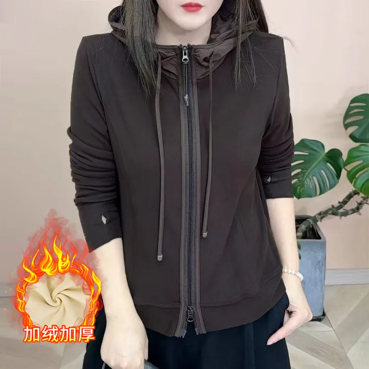 加绒加厚连帽拉链卫衣女2025冬季新款设计感保暖外套休闲显瘦上衣