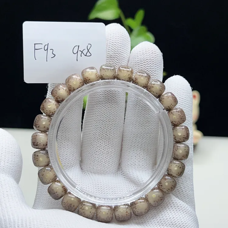 F93玉化粉冰糯冰奶奶灰9×8正月大留白一物一图星月菩提手串