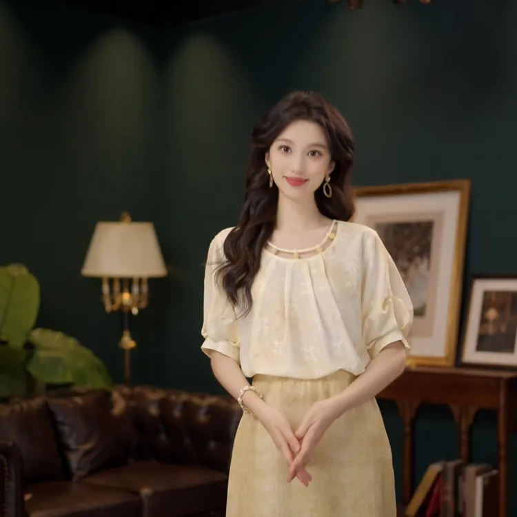 琦琦【山茶眼泪】甜美休闲百搭小众短袖女夏季上衣YF1103041