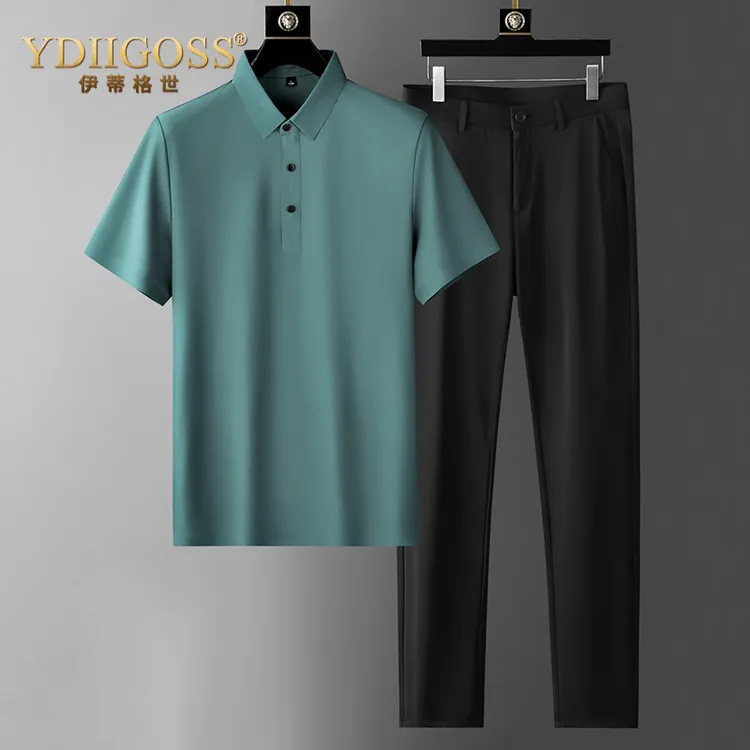 YDIIGOSS冰丝运动休闲套装男士夏季短袖长裤两件套polo衫运动服