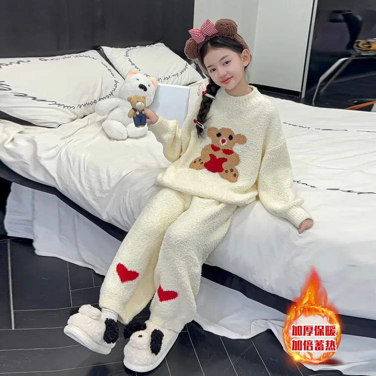 儿童睡衣秋冬款2025新款女孩加厚半边绒家居服大童冬季珊瑚绒套装