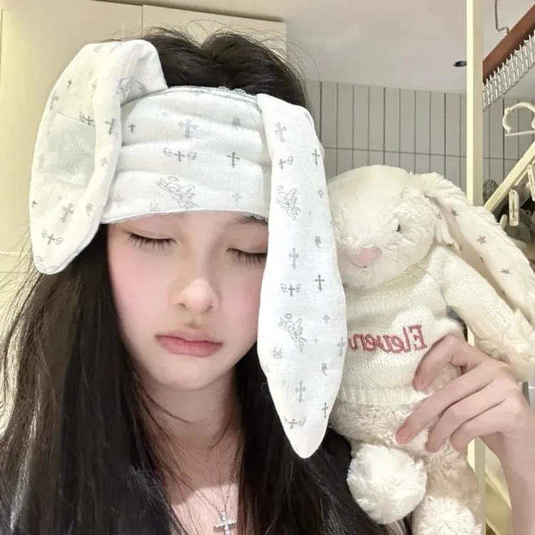 卡通可爱兔耳花边遮光眼罩调节松紧不透光助睡眠