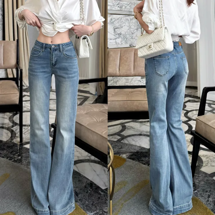 【蓝调布鲁斯】复古浅色气质百搭牛仔裤女中高腰显瘦阔腿裤 