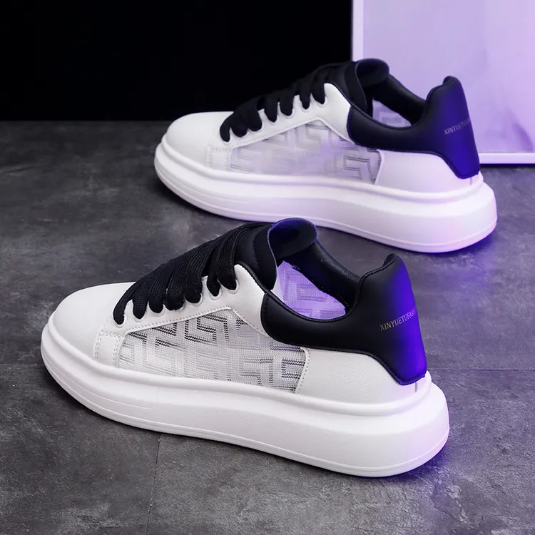 小白鞋男2025夏季新款网面透气休闲跑步鞋运动鞋厚底增高网红潮鞋