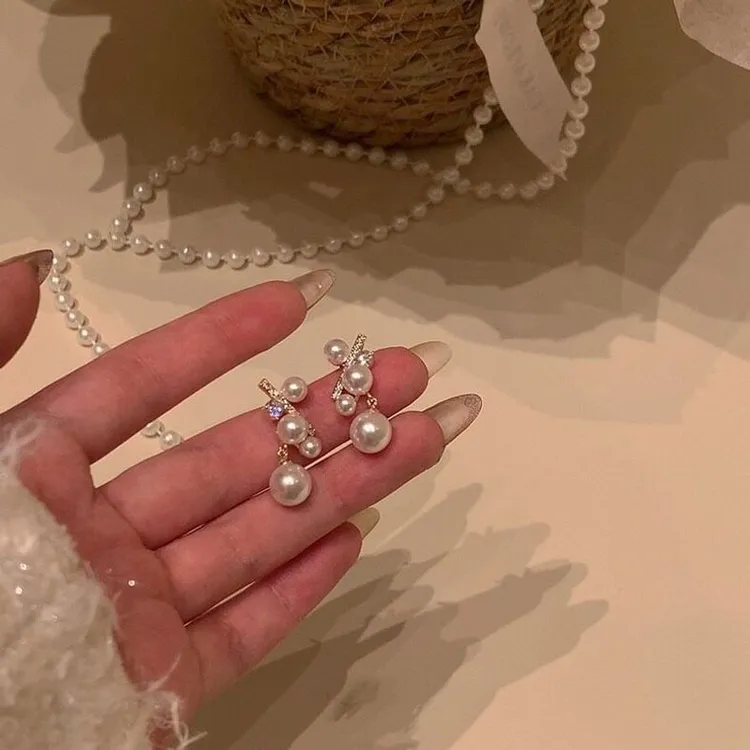 纯铜锆石耳饰 独特珍珠耳钉轻奢高级感小众镶钻耳环甜美百搭气质