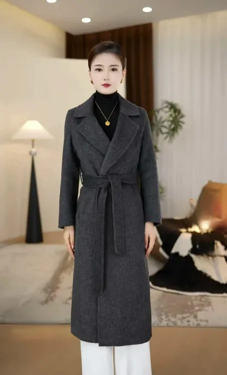 新款2025修身正肩重工长毛先手长款秋冬双面羊毛大衣-DY0185