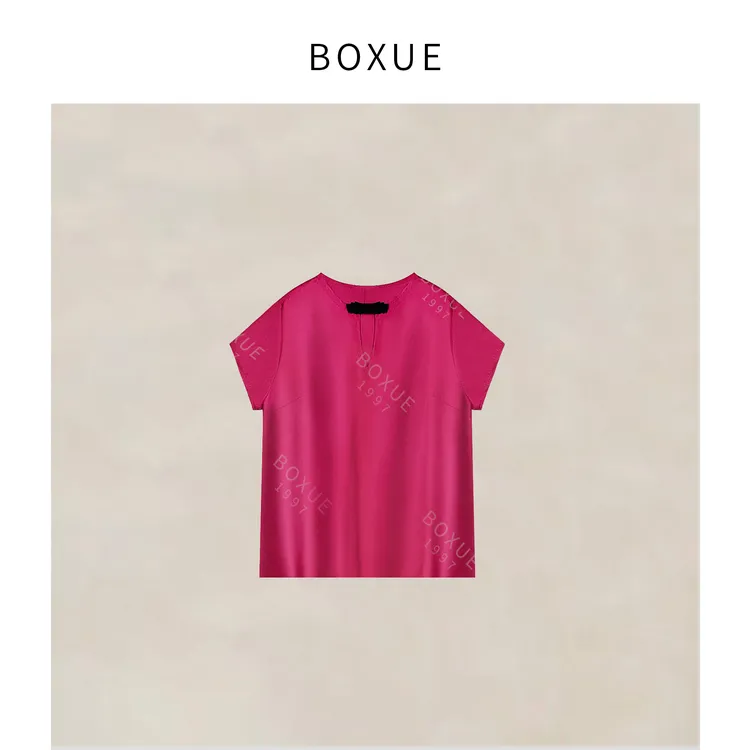 BOXUE“清冷千金”2025夏季高级感压褶三分袖轻奢 T恤#250506T1108