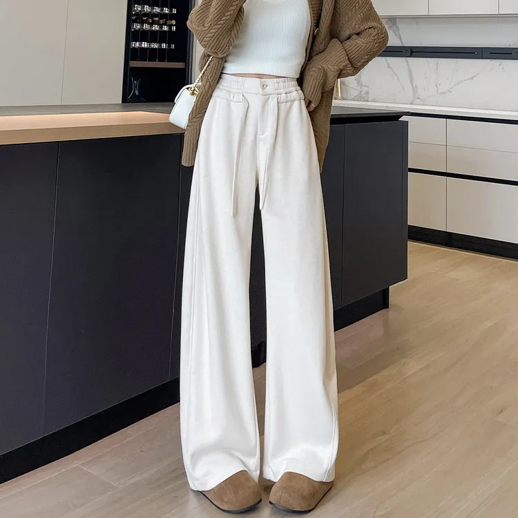 白色弯刀裤女2025新款秋冬裤子宽松慵懒感羊毛休闲百搭毛呢阔腿裤